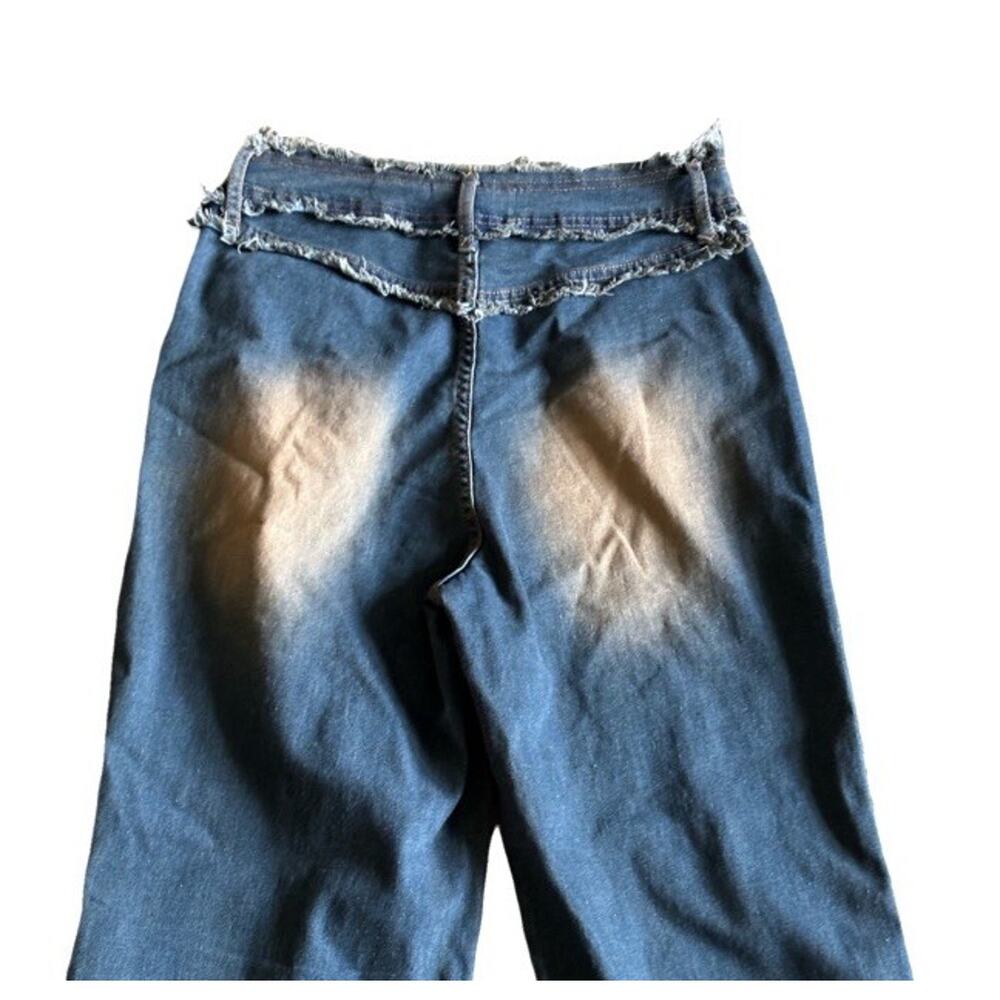 Fashion Nova Frayed Jeans Sabrina Size 11 Straight Leg High Rise Dark Wash - Picture 7 of 10